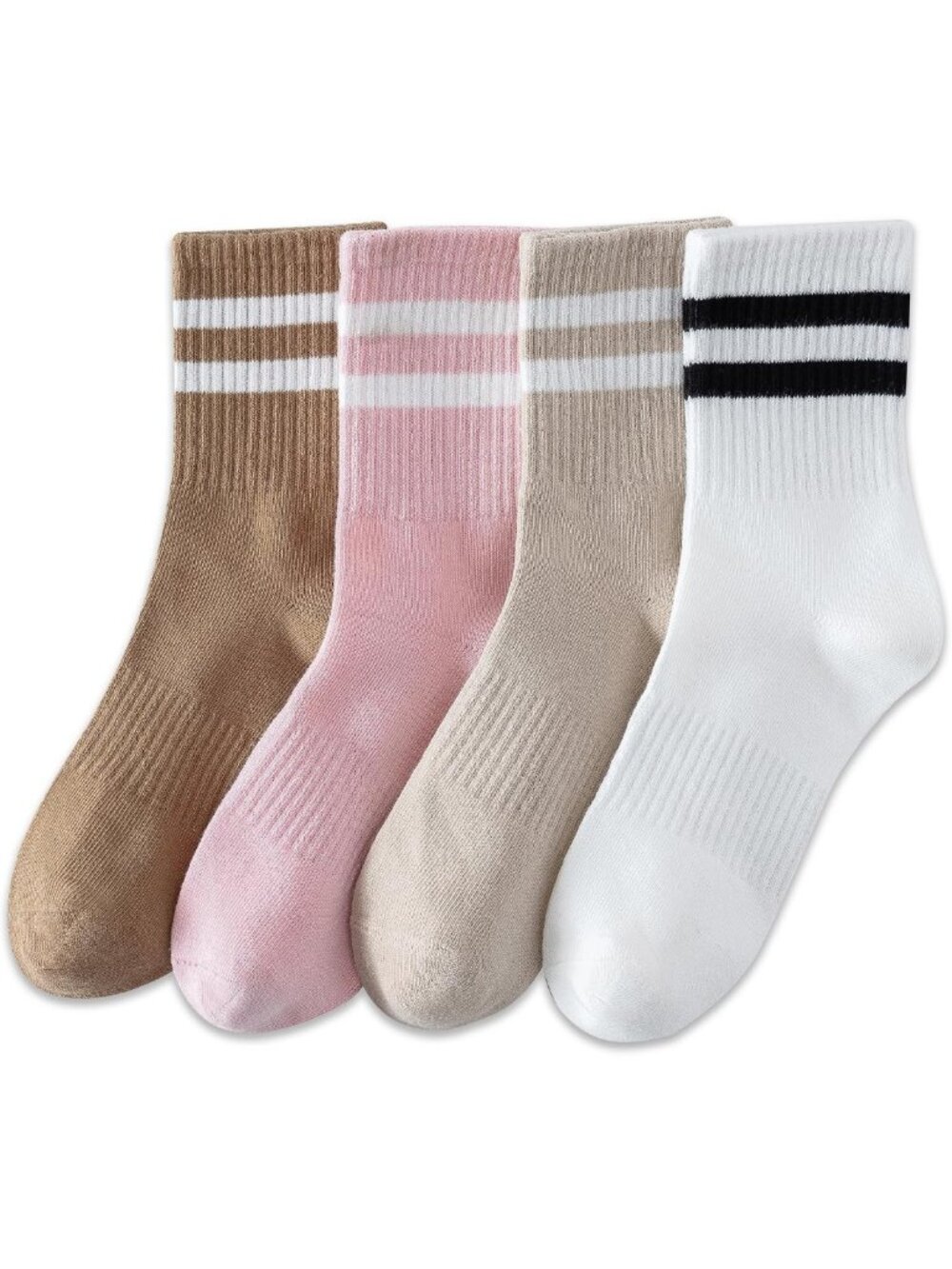 Cozy Cotton Striped Crew Socks for Women, 4 Pairs, Fits Sizes 5-10, Soft